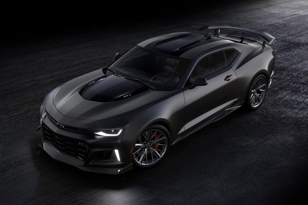 Overhead front 3/4 view of 2024 Chevrolet Camaro ZL1 Collector’s Edition in Panther Black Matte. Preproduction model shown. Actual production model may vary. Available late summer 2023.