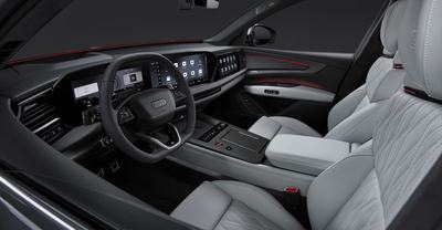 Studio photo, interior, steering wheel, infotainment, front sport seats