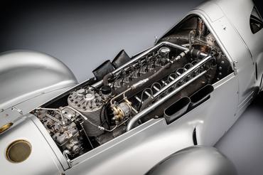 Audi recreated the Auto Union Lucca. After just over three years of construction, the record-breaking car was completed in early 2026. 
Detail: 16-cylinder-engine with supercharger.