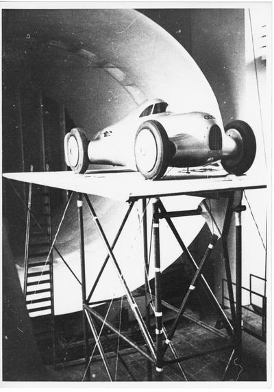At the end of 1934, Auto Unions racing division brings the car in the wind tunnel at the Berlin Adlershof Aeronautical Research Institute. The findings gained there were incorporated into the design of of what will later become the record breaking car  a first in European racing car construction, as the Automobilrevue noted at the time.