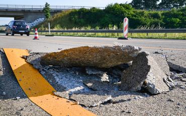 A photograph made available on 03 July 2015 shows the German motorway, Autobahn 5, damaged due to the high temperatures near the motorway exit, Heidelberg/Schwetzingen, Heidelberg, Germany, 02 July 2015. Photo: René Priebe/dpa | usage worldwide   (Photo by Rene Priebe/picture alliance via Getty Images)