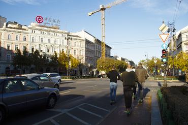 Oktogon Autumn Cityscape in Andrássy Avenue and Grand Boulevard, Terézváros, 6th District of Downtown Budapest, Hungary, Europe on a Sunny Saturday Afternoon in November 2021 - Andrássy Avenue is a boulevard in Budapest, Hungary, dating back to 1872. Lined with spectacular Neo-renaissance mansions and townhouses featuring fine facades and interiors, it was recognized as a World Heritage Site in 2002. It is also one of Budapest's main shopping streets, with fine cafes, restaurants, theaters, embassies and luxury boutiques.
