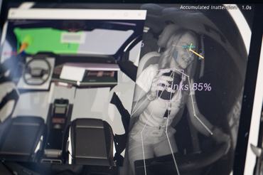 18 June 2024, Baden-WÃ¼rttemberg, Renningen: A demonstration display in a vehicle shows a Bosch associate holding a drink at the Bosch Tech Day 2024 at Robert Bosch GmbH. Bosch presented an interior sensing system designed to increase safety and comfort. The interior of the vehicle is recorded in order to detect, for example, fatigue and distraction of the occupants. Photo: Marijan Murat/dpa (Photo by Marijan Murat/picture alliance via Getty Images)