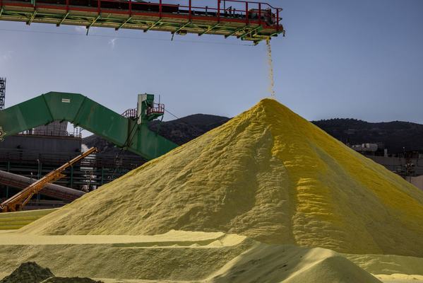 A pile of sulphur at the Repsol SA's Cartagena oil refining complex in Cartagena, Spain, on Thursday, Jan. 16, 2025. A group of 10 European Union nations is pushing to toughen sanctions against Russia by introducing further restrictions on natural gas and bolstering the enforcement of a price cap on oil. Photographer: Angel Garcia/Bloomberg via Getty Images