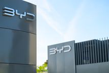 The BYD logo is seen at the dealership and showroom. BYD builds its first European passenger car factory in Szeged, Hungary, which underlines its commitment to the European market. This factory produces vehicles for the European market. Taken in Ghent, Belgium, on April 6, 2025. (Photo by Jonathan Raa/NurPhoto via Getty Images)