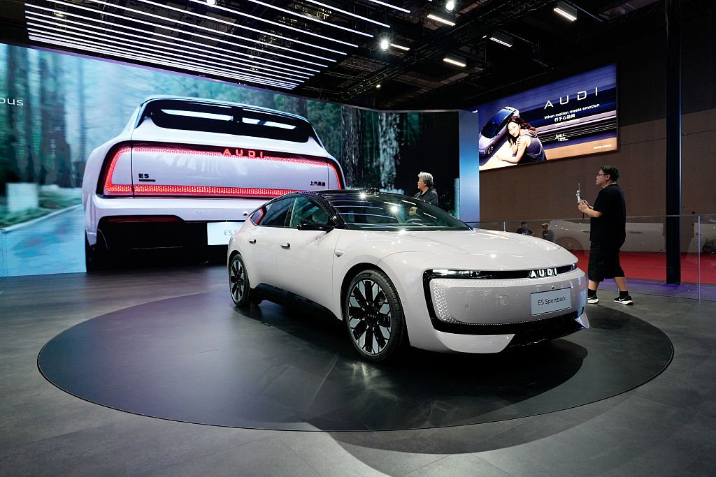 An Audi AG E5 Sportback electric vehicle on display at the Shanghai Auto Show in Shanghai, China, on Thursday, April 24, 2025. The event in the world's biggest automobile market will put a spotlight on some of China's most significant carmakers, including more recent entrants into the EV industry like Huawei and Xiaomi. Photographer: Qilai Shen/Bloomberg via Getty Images