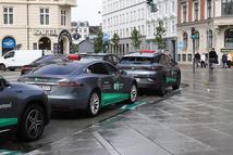 Copenhagen, Denmark - June 6, 2025: Taxis at the Norrebro railroad station.