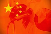 China flags with cars as background, concept of chinese car industry.