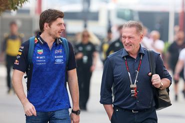 BAHRAIN, BAHRAIN - FEBRUARY 19: Max Verstappen of the Netherlands and Oracle Red Bull Racing and Jos Verstappen arrive in the Paddock during day two of F1 Testing at Bahrain International Circuit on February 19, 2026 in Bahrain, Bahrain. (Photo by Steven Tee/LAT Images)