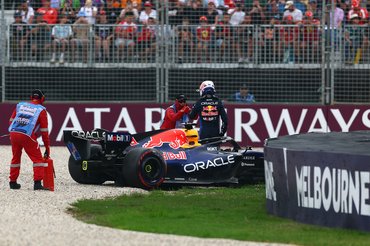 MELBOURNE, AUSTRALIA - MARCH 07: Max Verstappen of the Netherlands and Oracle Red Bull Racing climbs out of his car after a crash during qualifying ahead of the F1 Grand Prix of Australia at Albert Park Grand Prix Circuit on March 07, 2026 in Melbourne, Australia. (Photo by Joe Portlock/Getty Images)