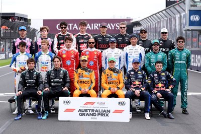 MELBOURNE, AUSTRALIA - MARCH 08: The 2026 F1 Drivers pose for a photo on the grid prior to the F1 Grand Prix of Australia at Albert Park Grand Prix Circuit on March 08, 2026 in Melbourne, Australia. (Photo by Lars Baron/Getty Images)