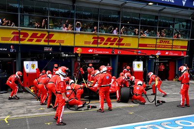MELBOURNE, AUSTRALIA - MARCH 08: Lewis Hamilton of Great Britain driving the (44) Scuderia Ferrari SF-26 makes a pitstop during the F1 Grand Prix of Australia at Albert Park Grand Prix Circuit on March 08, 2026 in Melbourne, Australia. (Photo by Mark Sutton - Formula 1/Formula 1 via Getty Images)