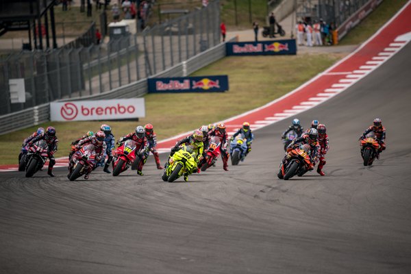 AUSTIN, TEXAS - MARCH 28: MotoGP field at turn one during the Sprint/qualifying of the MotoGP Red Bull Gand Prix of the United States at Circuit of The Americas on March 28, 2026 in Austin, Texas. (Photo by Steve Wobser/Getty Images)