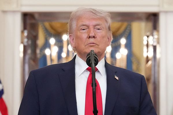 WASHINGTON, DC - APRIL 1: President Donald Trump pauses as he finishes speaking about the Iran war from the Cross Hall of the White House on Wednesday, April 1, 2026, in Washington. Trump used the prime-time address to update the nation on the war in Iran.  (Photo by Alex Brandon-Pool/Getty Images)