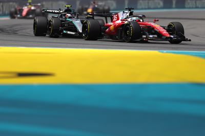 MIAMI, FLORIDA - MAY 02: Charles Leclerc of Monaco driving the (16) Scuderia Ferrari SF-26 leads Andrea Kimi Antonelli of Italy driving the (12) Mercedes AMG Petronas F1 Team W17 on track during the Sprint ahead of the F1 Grand Prix of Miami at Miami International Autodrome on May 02, 2026 in Miami, Florida. (Photo by Dom Gibbons - Formula 1/Formula 1 via Getty Images)