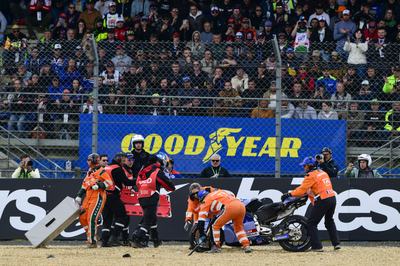 LE MANS, FRANCE - MAY 10: Alex Marquez of Spain riding the BK8 Gresini Racing Ducati (73) crashes out during the MotoGP of France at Circuit Bugatti on May 10, 2026 in Le Mans, France. (Photo by Gold & Goose Photography/Getty Images)