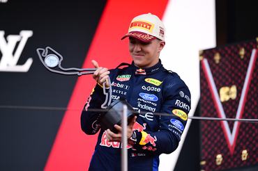 Isack Hadjar of Red Bull Racing Honda celebrates his third-place finish during the Monaco Grand Prix at Circuit de Monaco on June 7, 2026, in Monaco Ville, Monaco. (Photo by Andrea Diodato/NurPhoto via Getty Images)