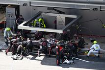 BARCELONA, SPAIN - JUNE 14: Nico Hulkenberg of Germany driving the (27) Audi F1 Team R26 makes a pitstop during the F1 Grand Prix of Barcelona-Catalunya at Circuit de Barcelona-Catalunya on June 14, 2026 in Barcelona, Spain. (Photo by Mark Sutton - Formula 1/Formula 1 via Getty Images)