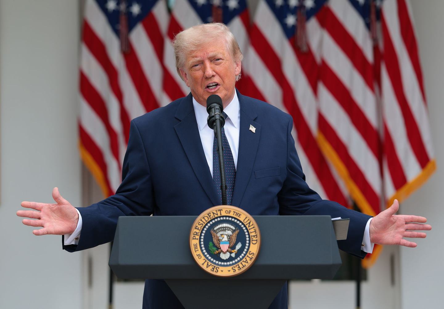 WASHINGTON, DC - JULY 06: U.S. President Donald Trump speaks at the White House on July 06, 2026 in Washington, DC. Trump is hosting a luncheon in the Rose Garden Club. (Photo by Anna Moneymaker/Getty Images)