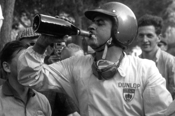 Jack Brabham, Grand Prix of Monaco, Circuit de Monaco, 10 May 1959. Jack Brabham celebrating his first Grand Prix victory in the 1959 Grand Prix of Monaco. (Photo by Bernard Cahier/Getty Images)