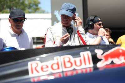 CHICHESTER, ENGLAND - JULY 09: Adrian Newey the former Chief Technology Officer at Red Bull Racing and designer of the RB17 prepares to take the car on a display run during the Goodwood Festival of Speed at Goodwood Motor Circuit on July 09, 2026 in Chichester, England. (Photo by Dom Gibbons/Getty Images) // Red Bull Racing / Red Bull Content Pool // SI202607090402 // Usage for editorial use only //