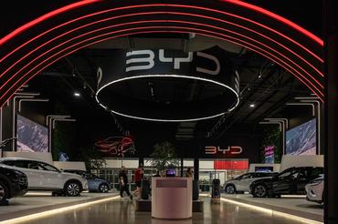 The BYD 'megastore' in Alexandria, an inner-city suburb of Sydney features the company's cars and a robot that offers customers water.Photographer: Mridula Amin for The Washington Post via Getty Images